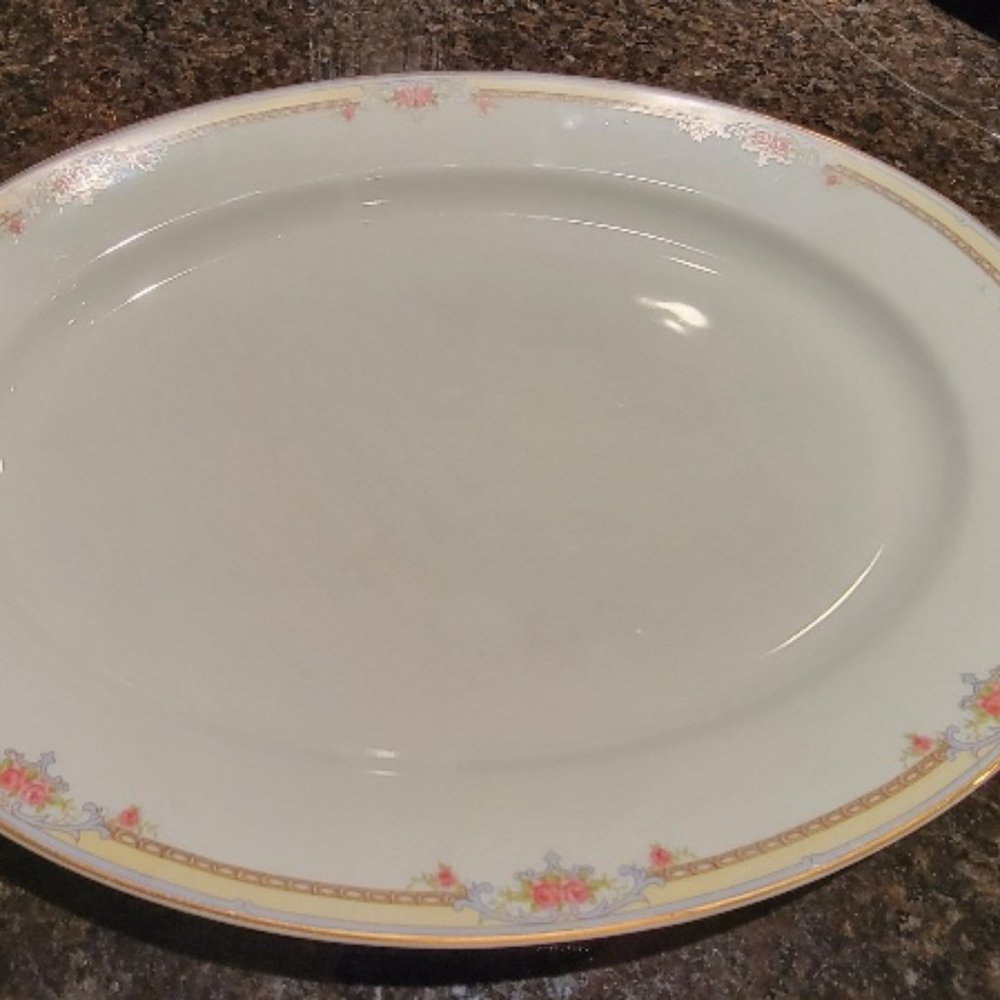 Noritake Poinciana Pink Roses Porcelain Server Oval Dish